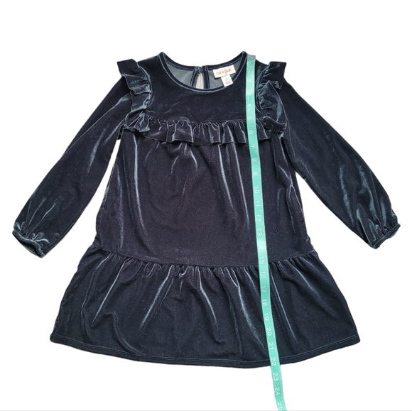 New 4T Toddler Girls A Line Velour Long Sleeve Mini Dress Cat & Jack Ruffled Hem - Picture 4 of 5